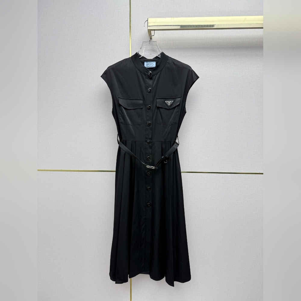 Prada triangular logo stand-up collar dress